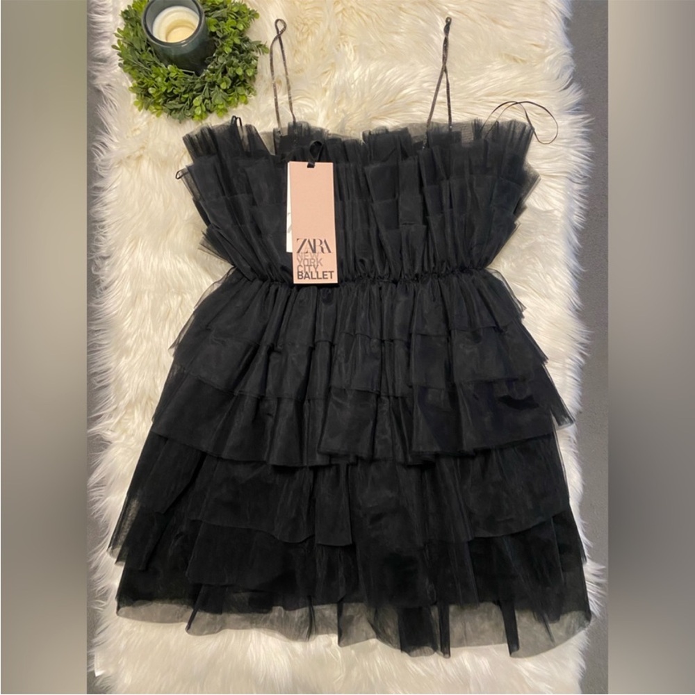 Zara Black Ruffled Tiered Babydoll Dress